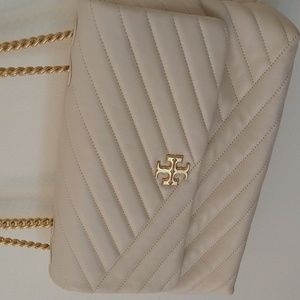 Tory Burch kira Chevron quilted crossbody shoulder bag new cream Gold chain